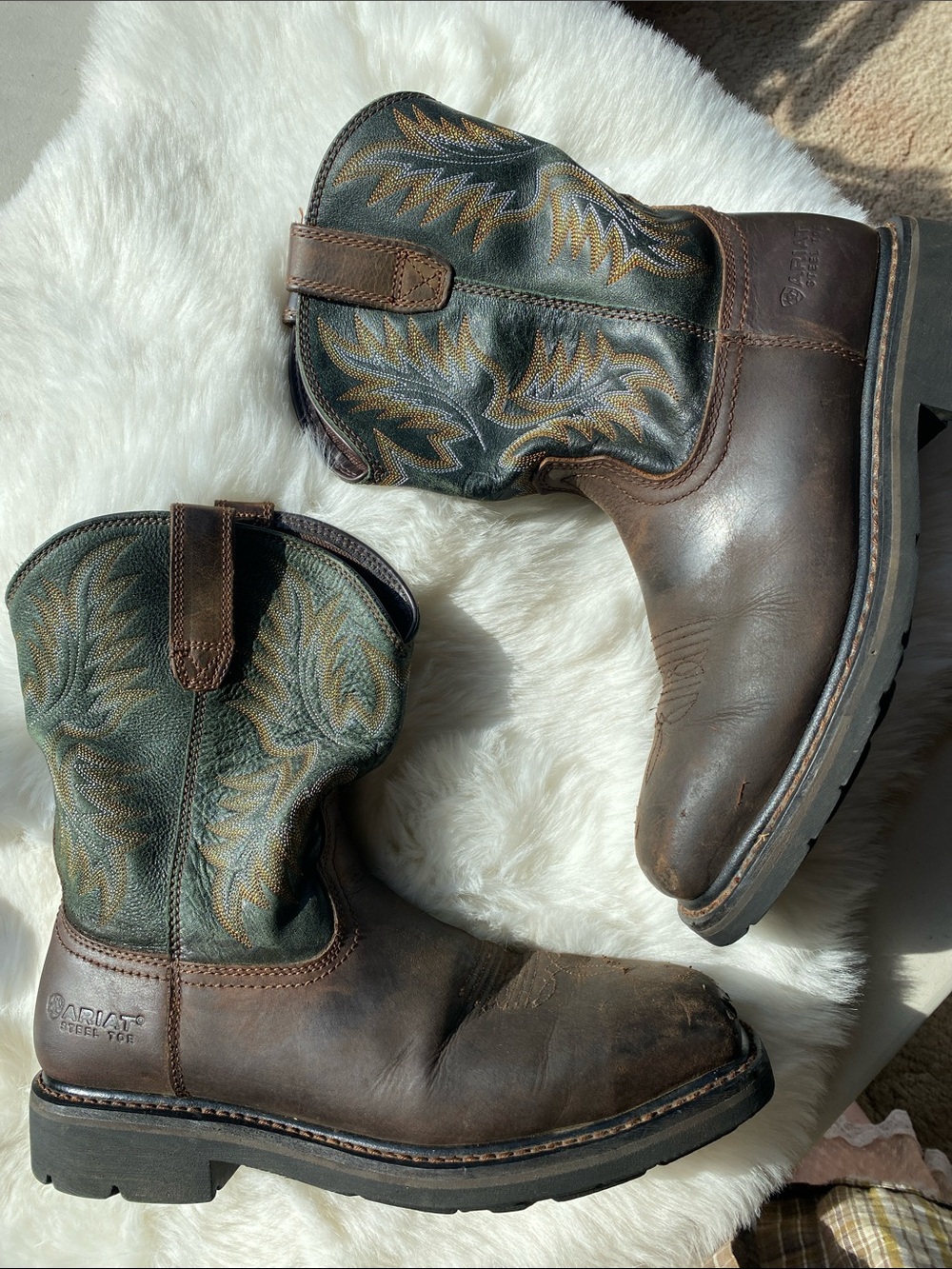 Ariat Brown Leather Boots with Teal & Gold Embroidery